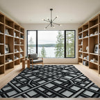 Monochrome Interlocking Geometric Grid Rug