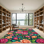 Vibrant Dark Floral Rose Garden Rug