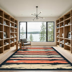 Coral Pink Cream Distressed Stripe Rug