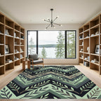 Sage Green Chevron Leaf Botanical Rug