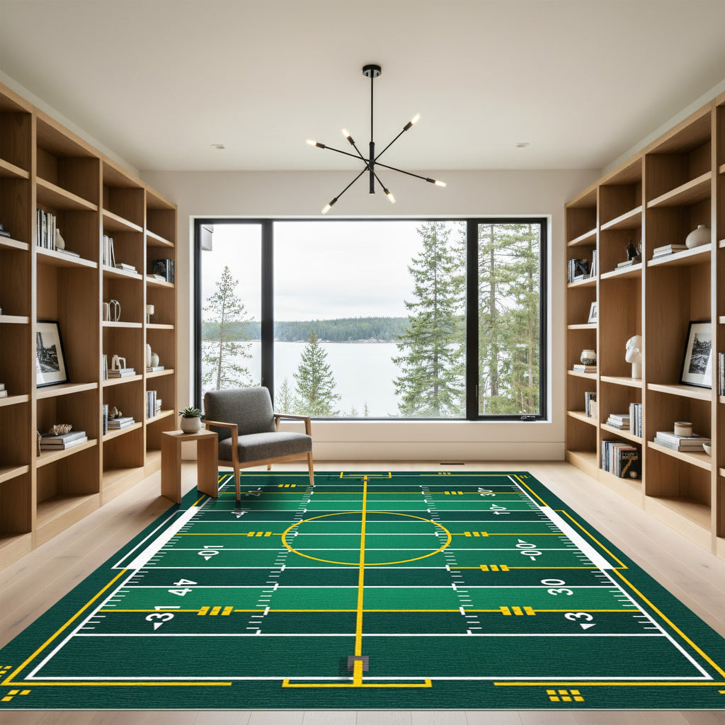 Athletic Field Green Grid Area Rug