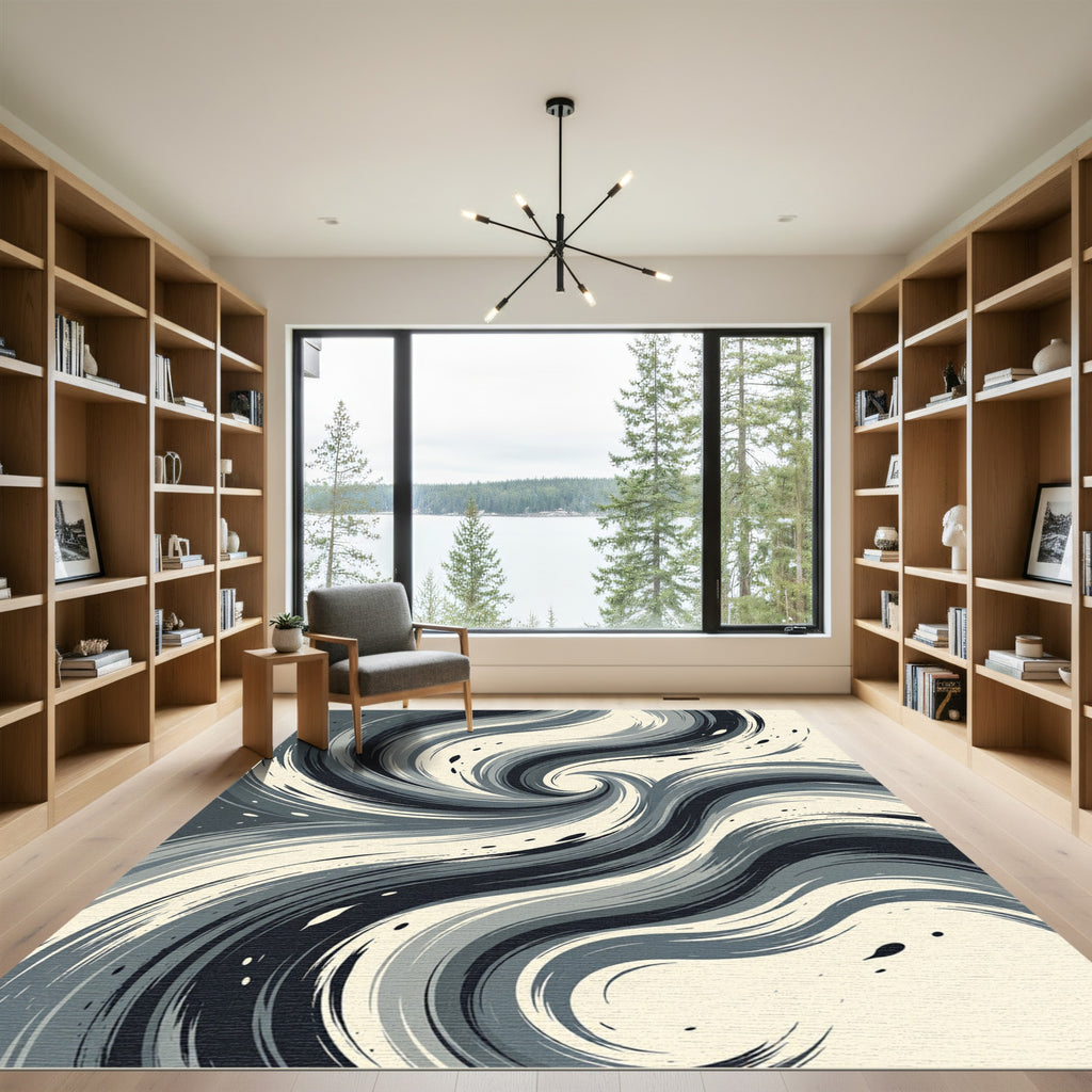 Modern Charcoal Gray Swirl Rug