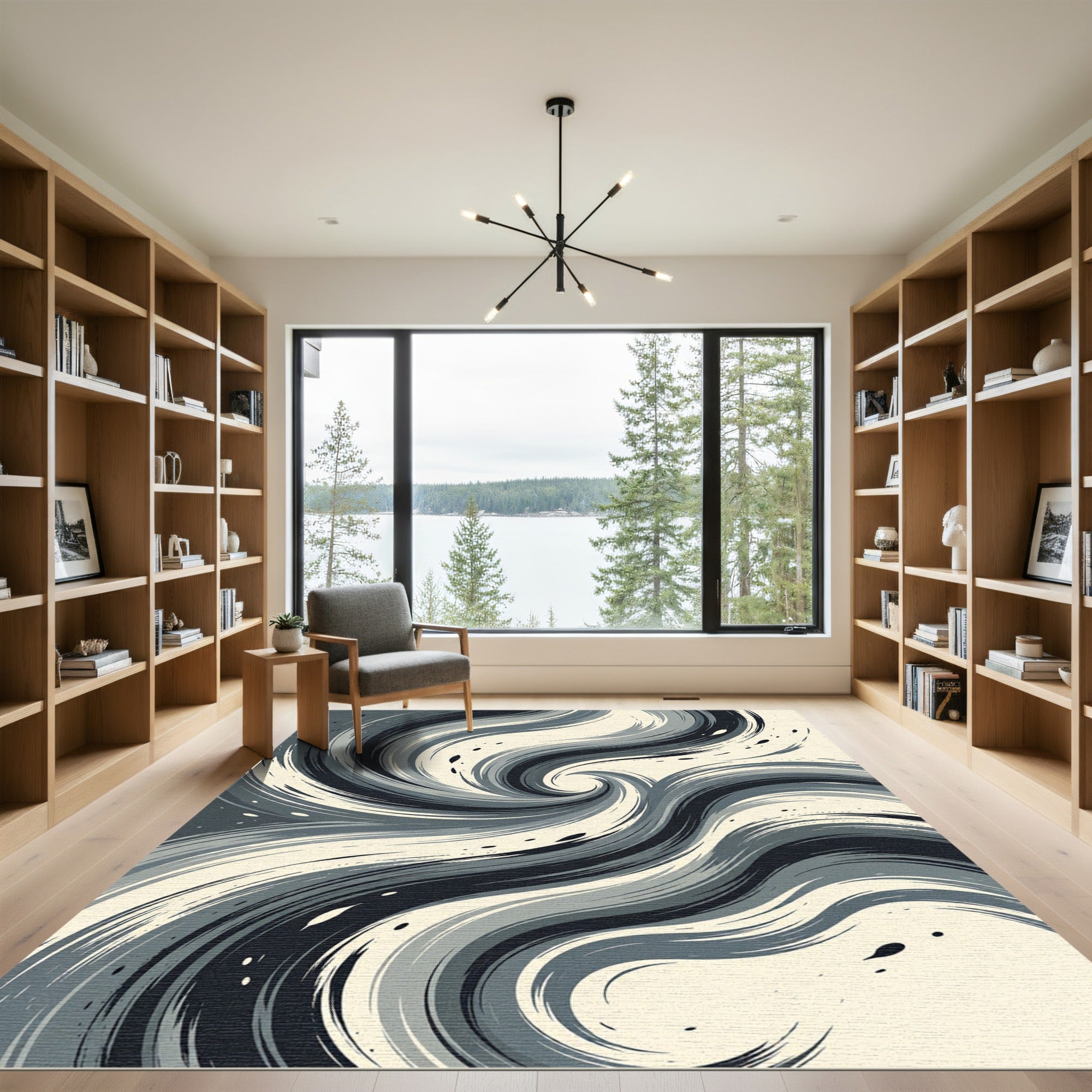 Modern Charcoal Gray Swirl Rug