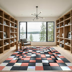 Metallic Copper and Black Geometric Grid Rug