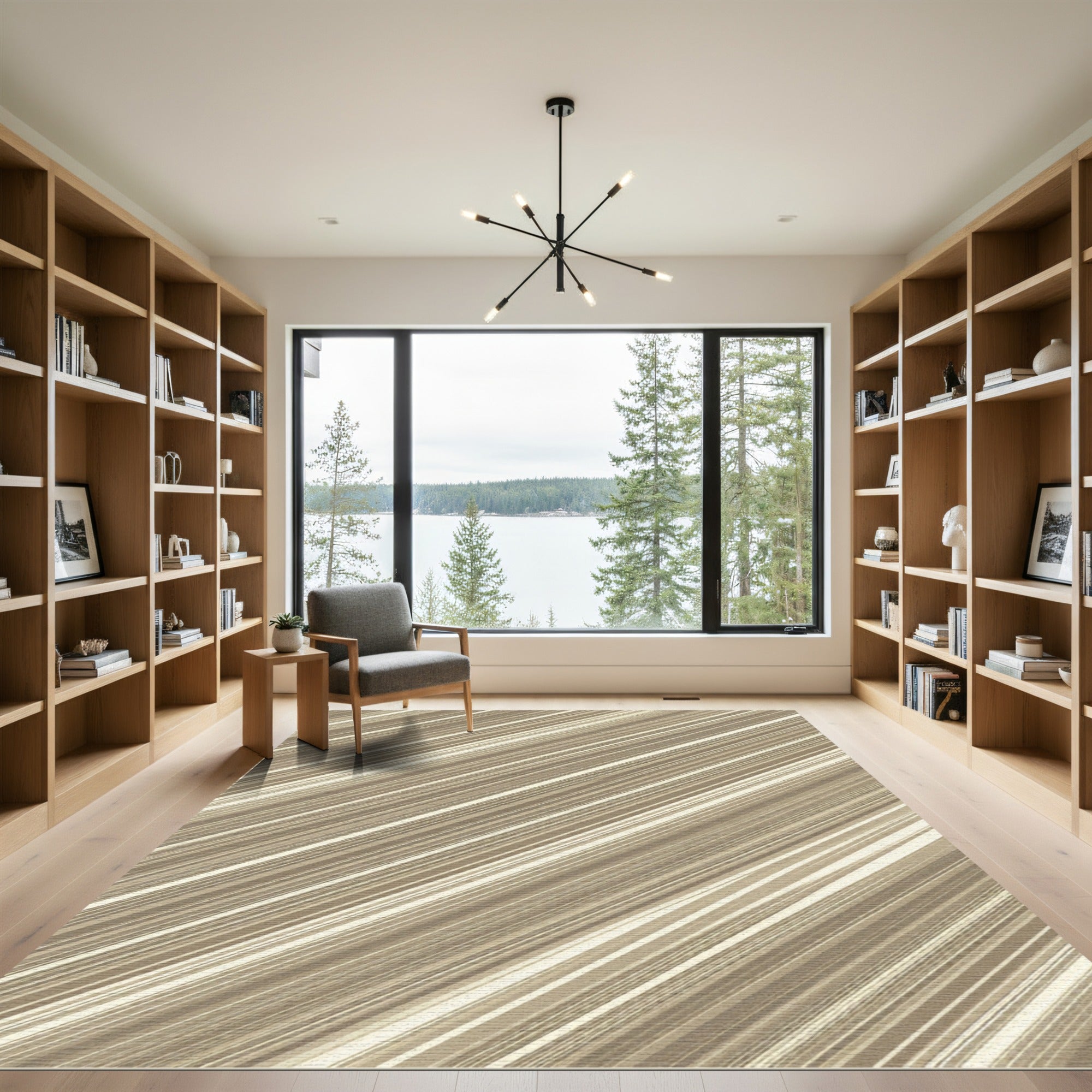Neutral Beige Diagonal Linear Stripe Rug