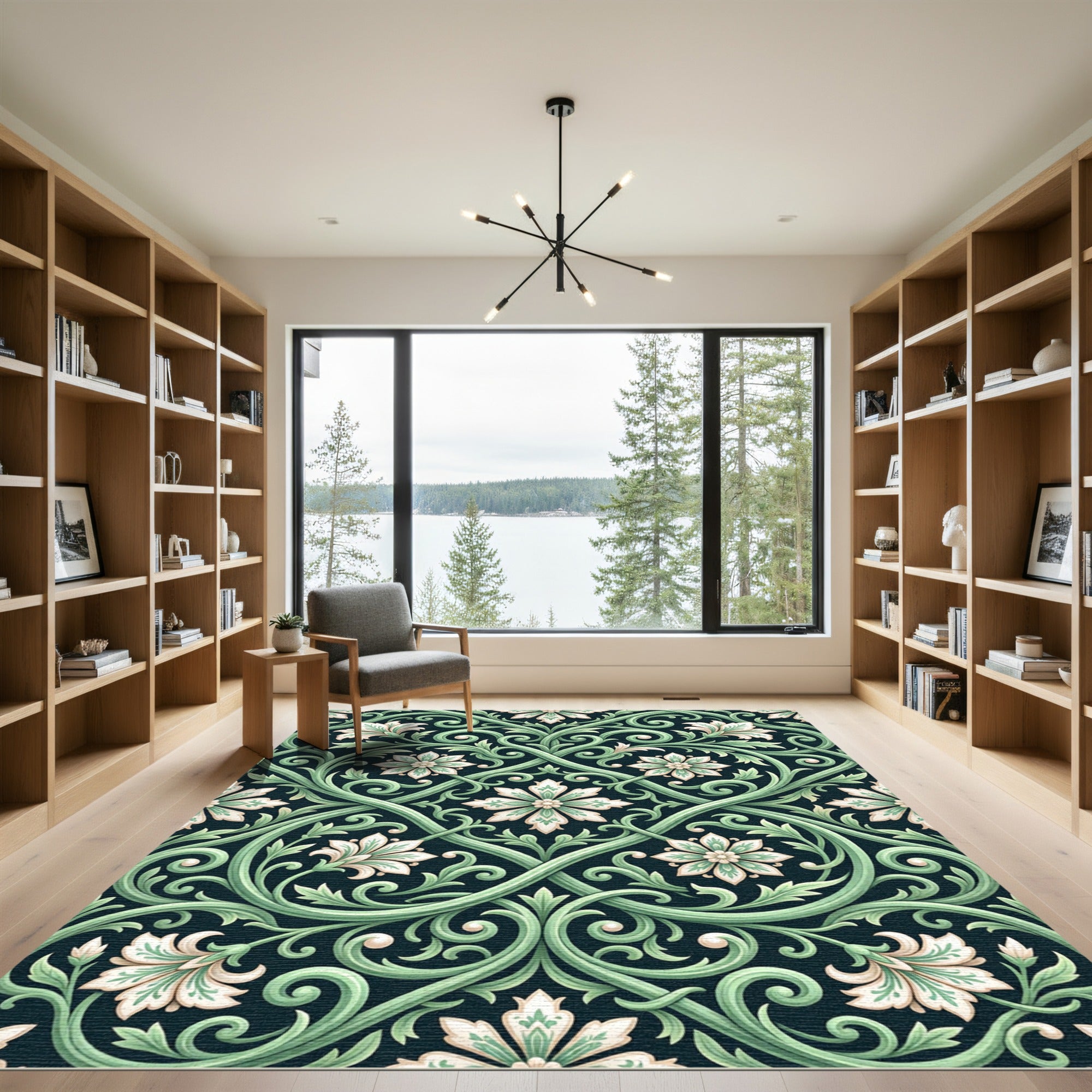 Emerald Green Floral Arabesque Rug