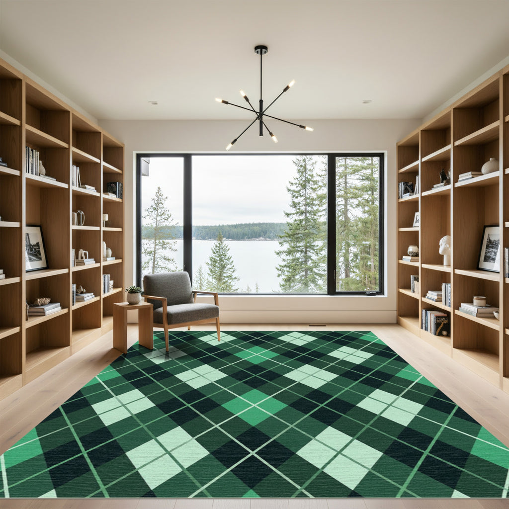 Emerald Green Diamond Lattice Rug