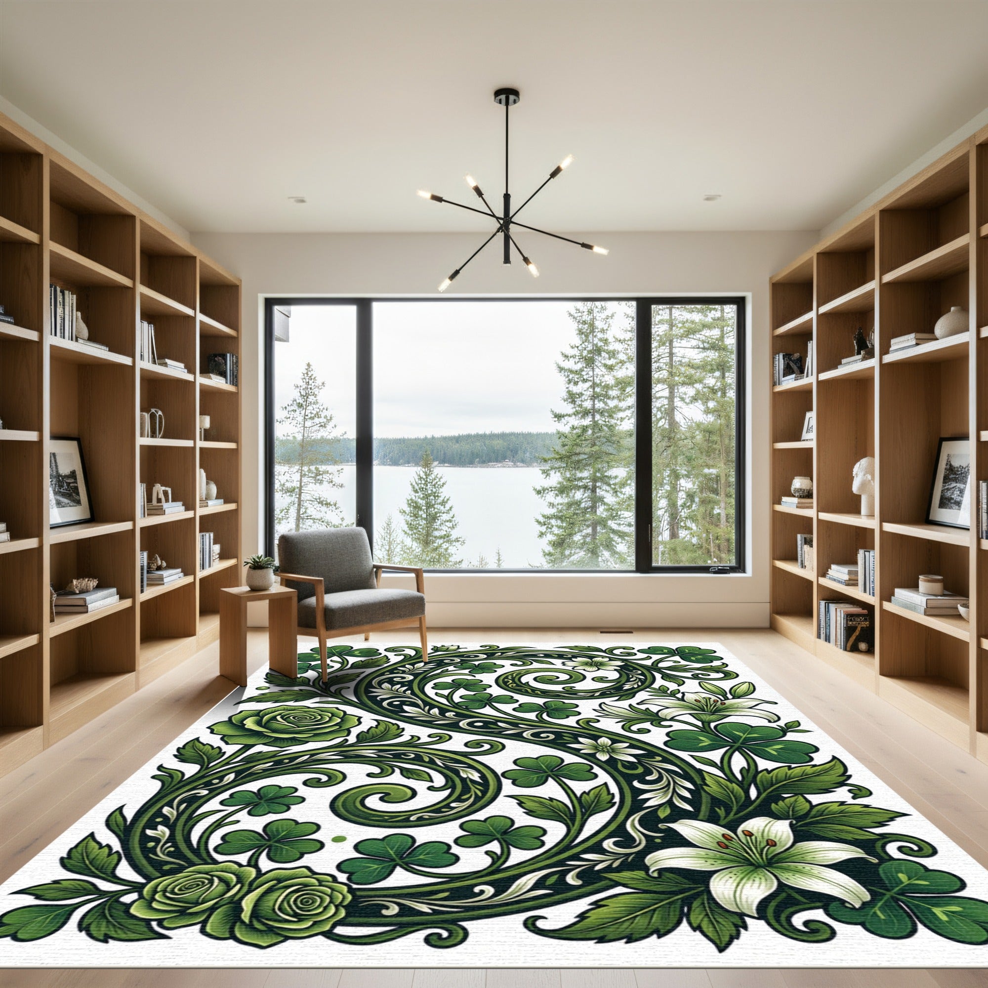Emerald Green Floral Clover Scroll Rug