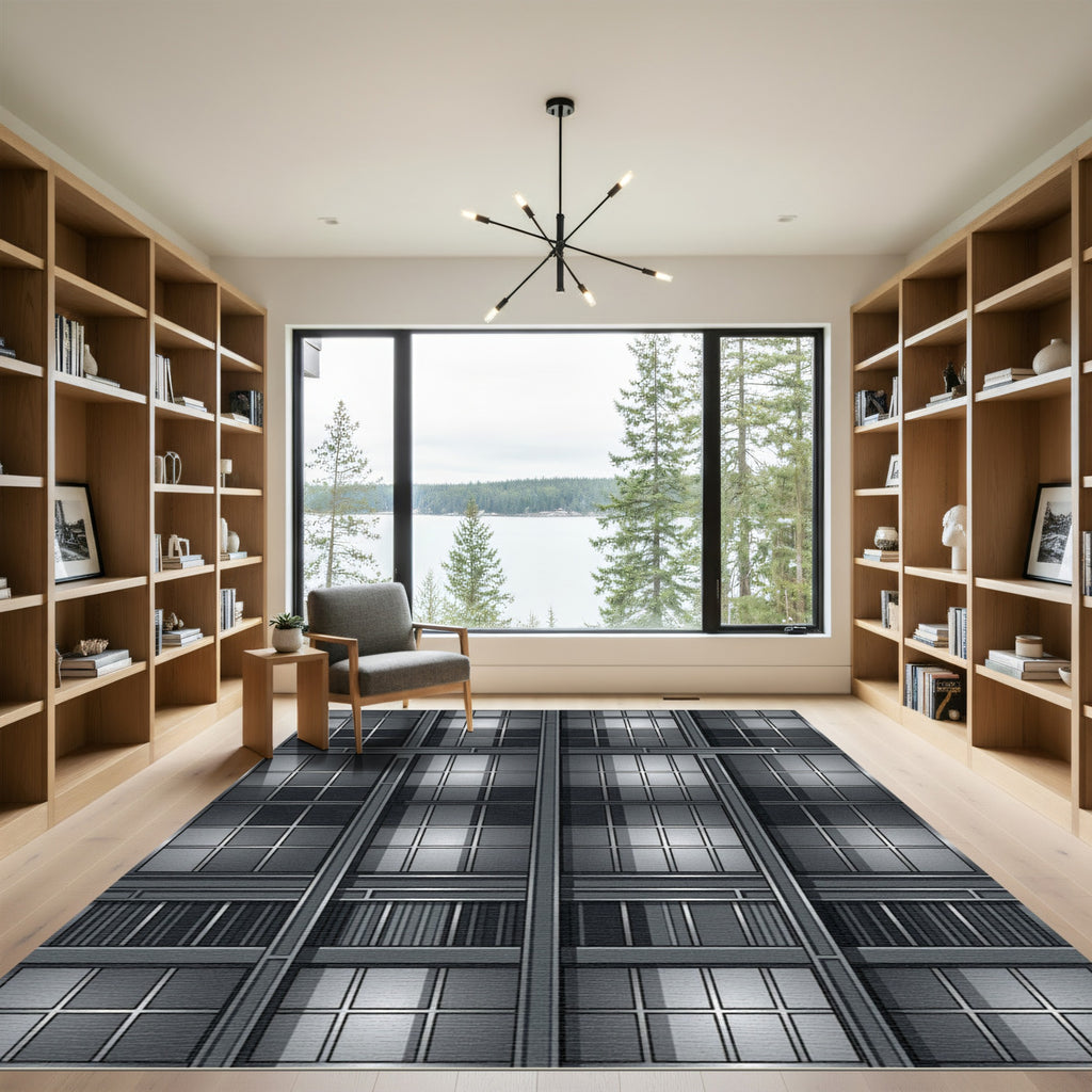 Modern Metallic Grid Window Panels Rug