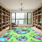 Aqua Pink Octopus Bowl Repeating Pattern Rug