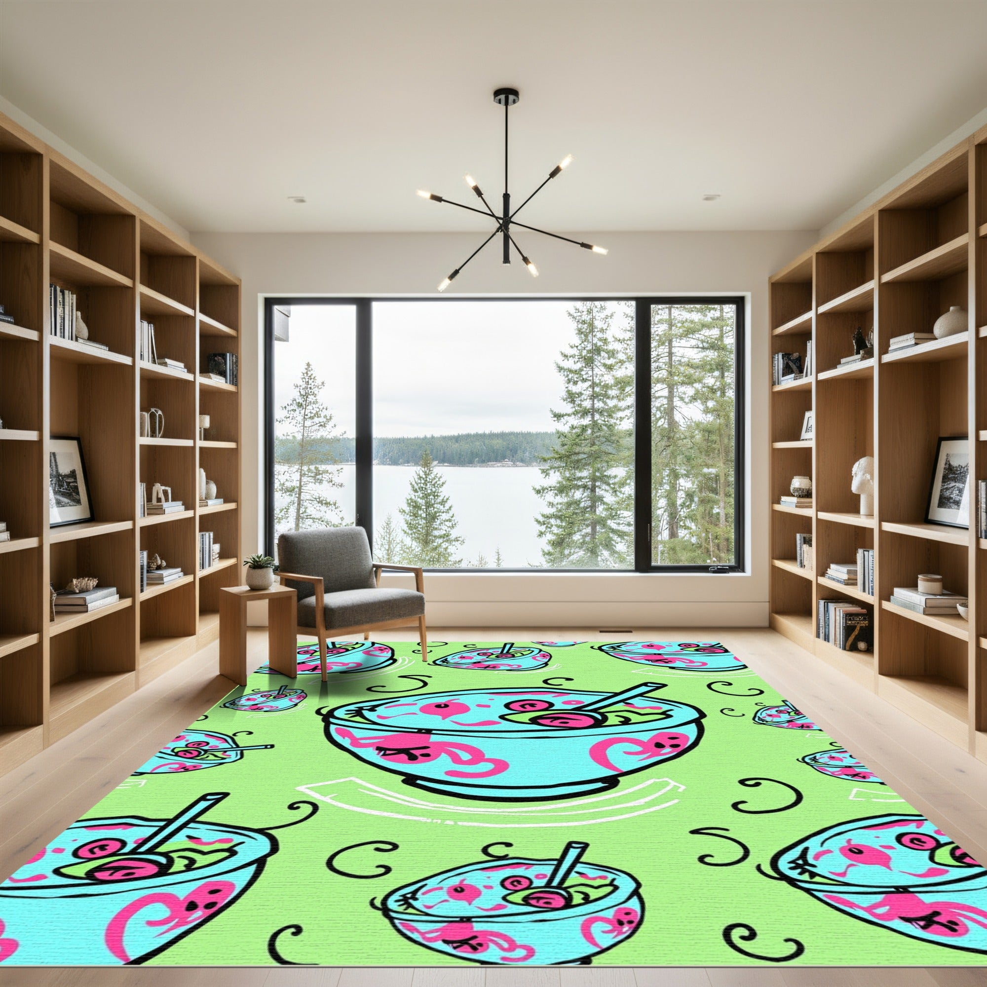 Aqua Pink Octopus Bowl Repeating Pattern Rug