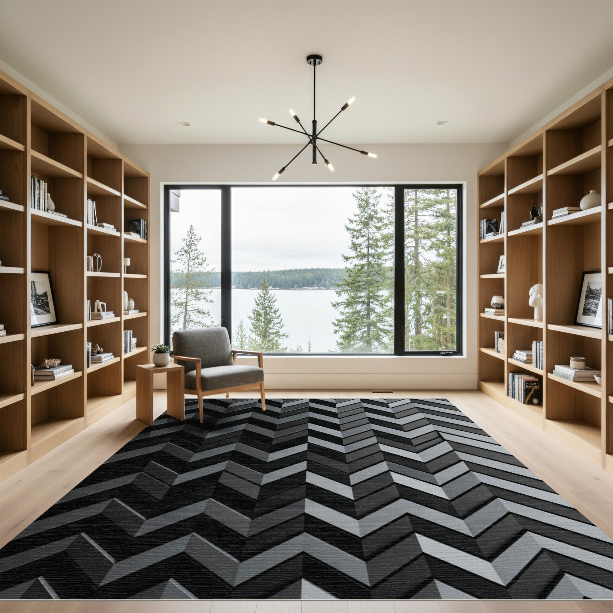 Charcoal Gray Chevron Geometric Ribbed Rug
