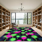 Neon Paint Splatter Checkerboard Art Rug