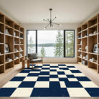 Classic Navy Cream Checkered Grit Rug