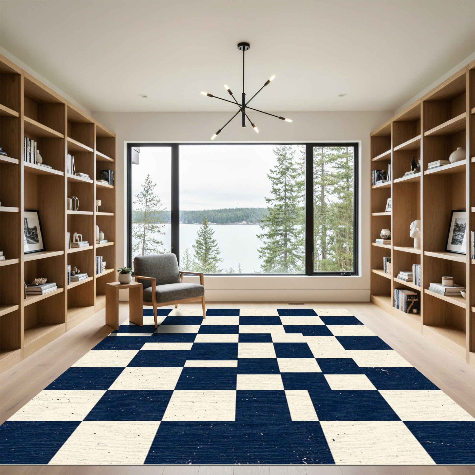 Classic Navy Cream Checkered Grit Rug