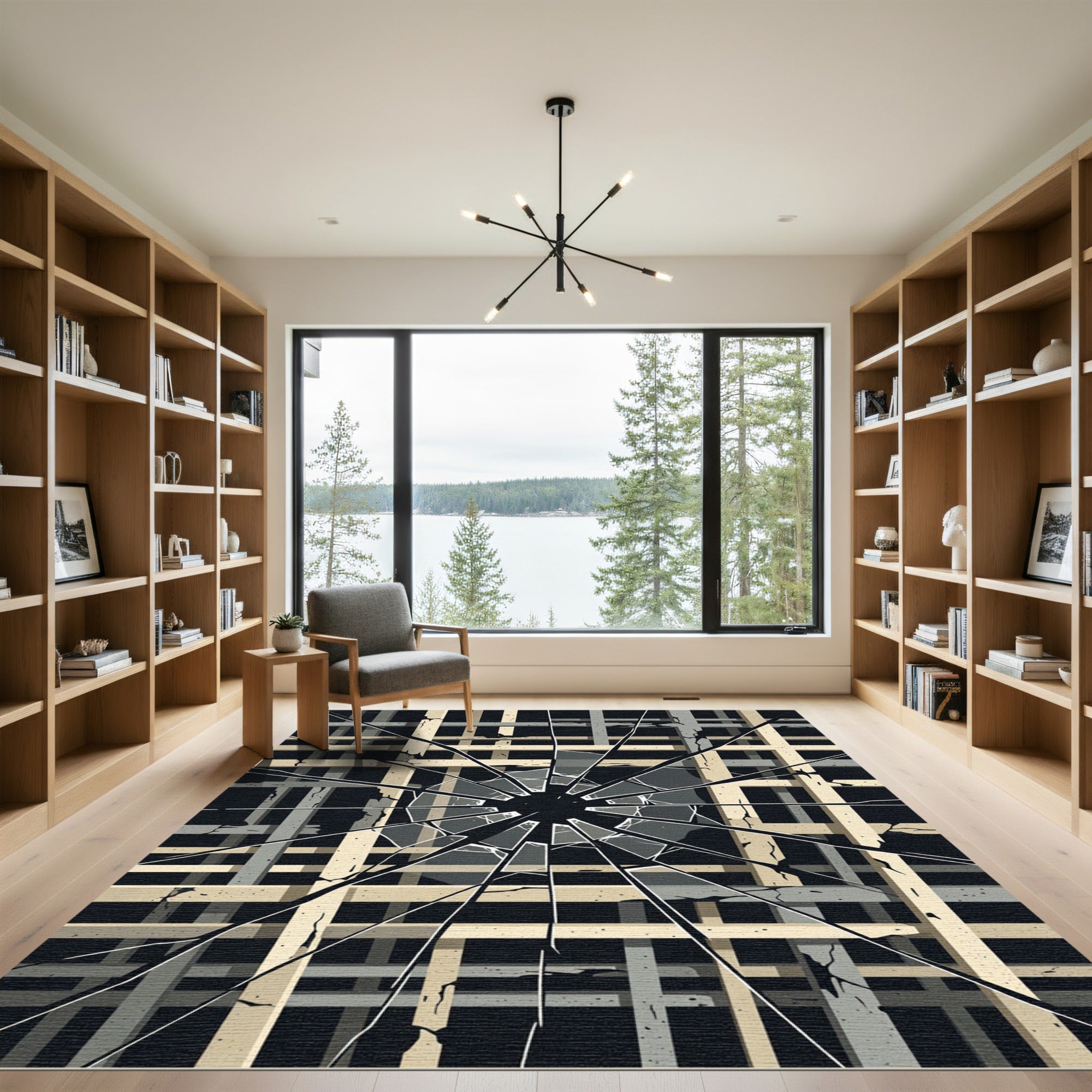 Shattered Grid Geometric Monochrome Rug