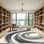 Monochrome Grey Swirl Calligraphy Rug