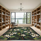 Elegant White Jasmine and Pine Foliage Rug