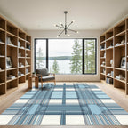 Modern Blue White Crosshatch Rug
