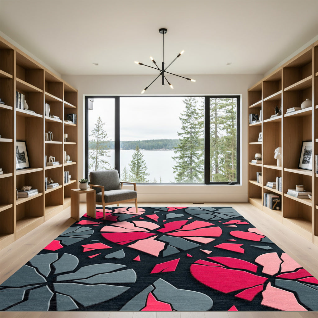 Pink Gray Broken Hearts Composition Rug