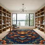 Orange Blue Lotus Mandala Rug
