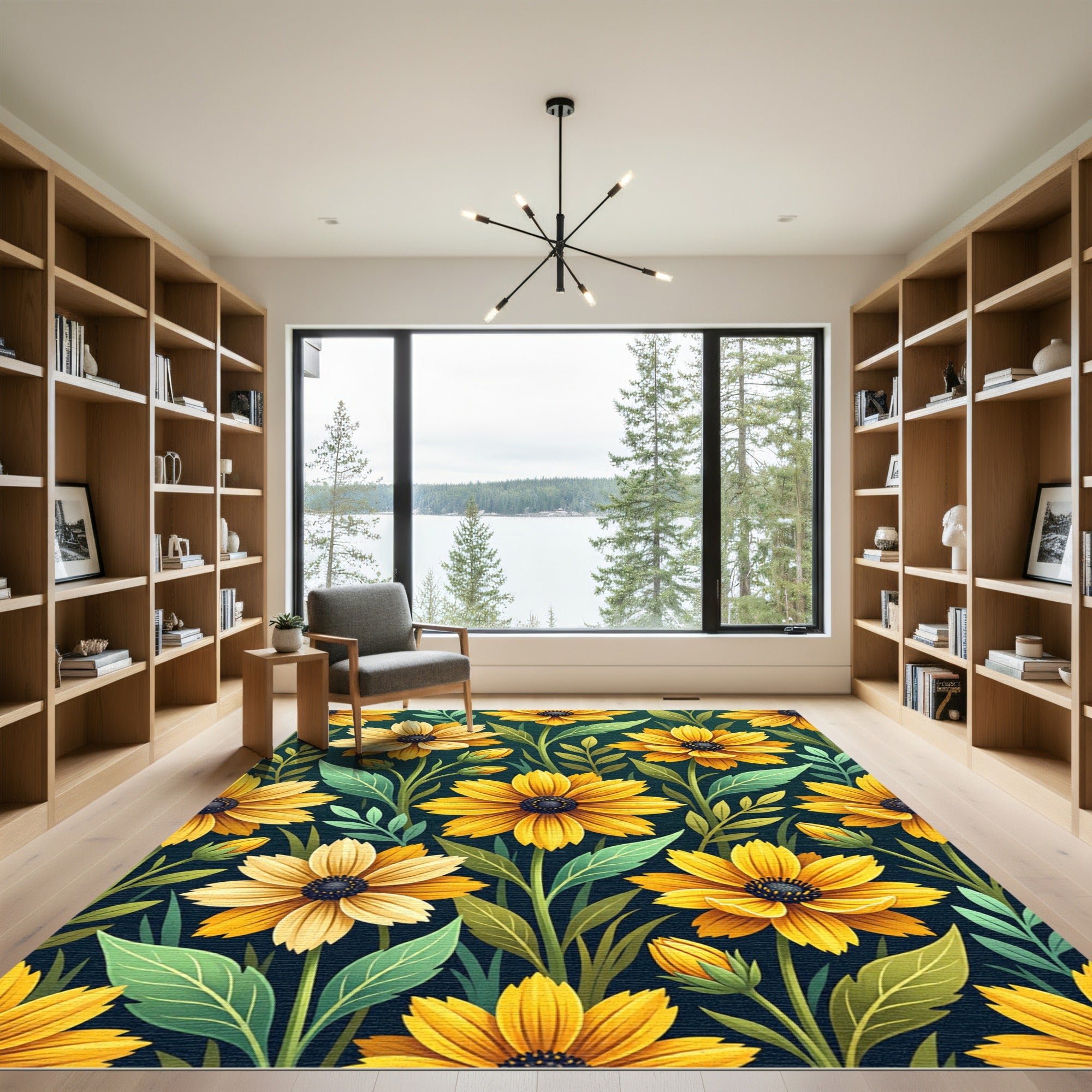 Radiant Golden Sunflower Botanical Tapestry Rug