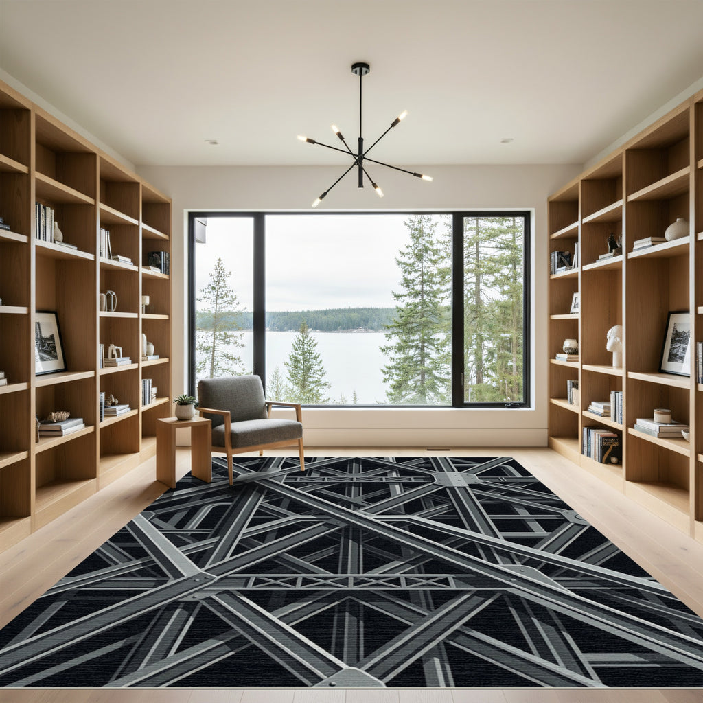 Industrial Gray Steel Truss Rug
