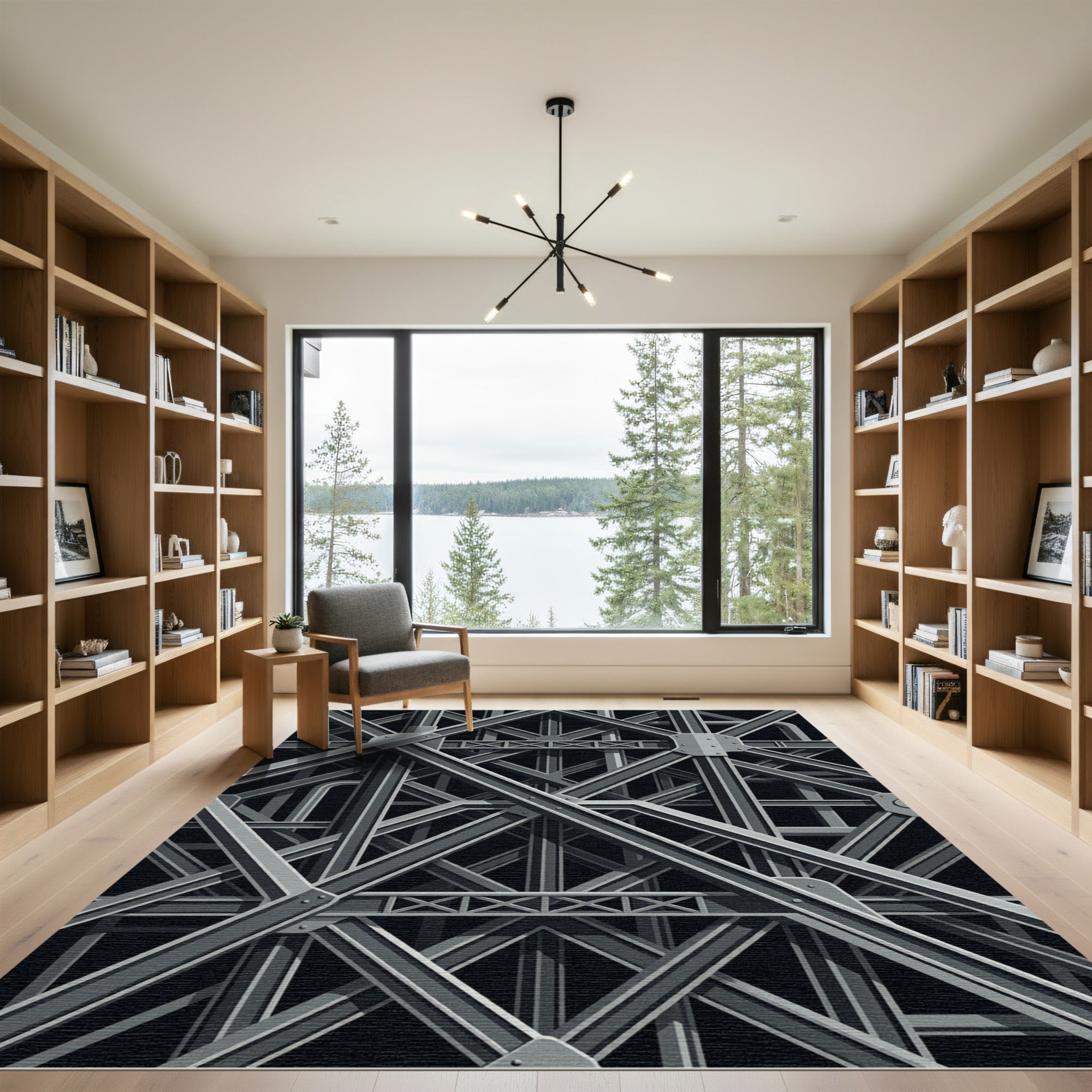 Industrial Gray Steel Truss Rug