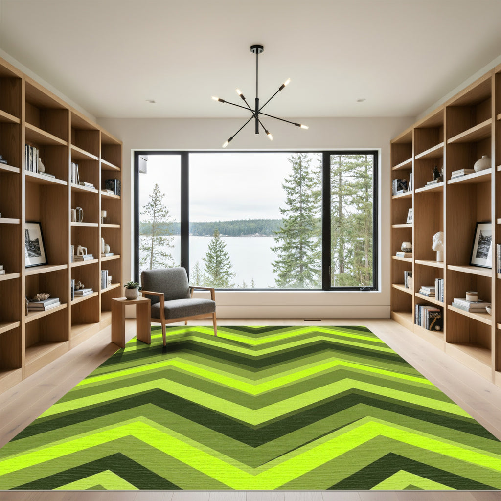 Vibrant Lime Chevron Layered Stripe Rug