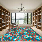 Turquoise Orange Paisley Tie-Dye Burst Rug