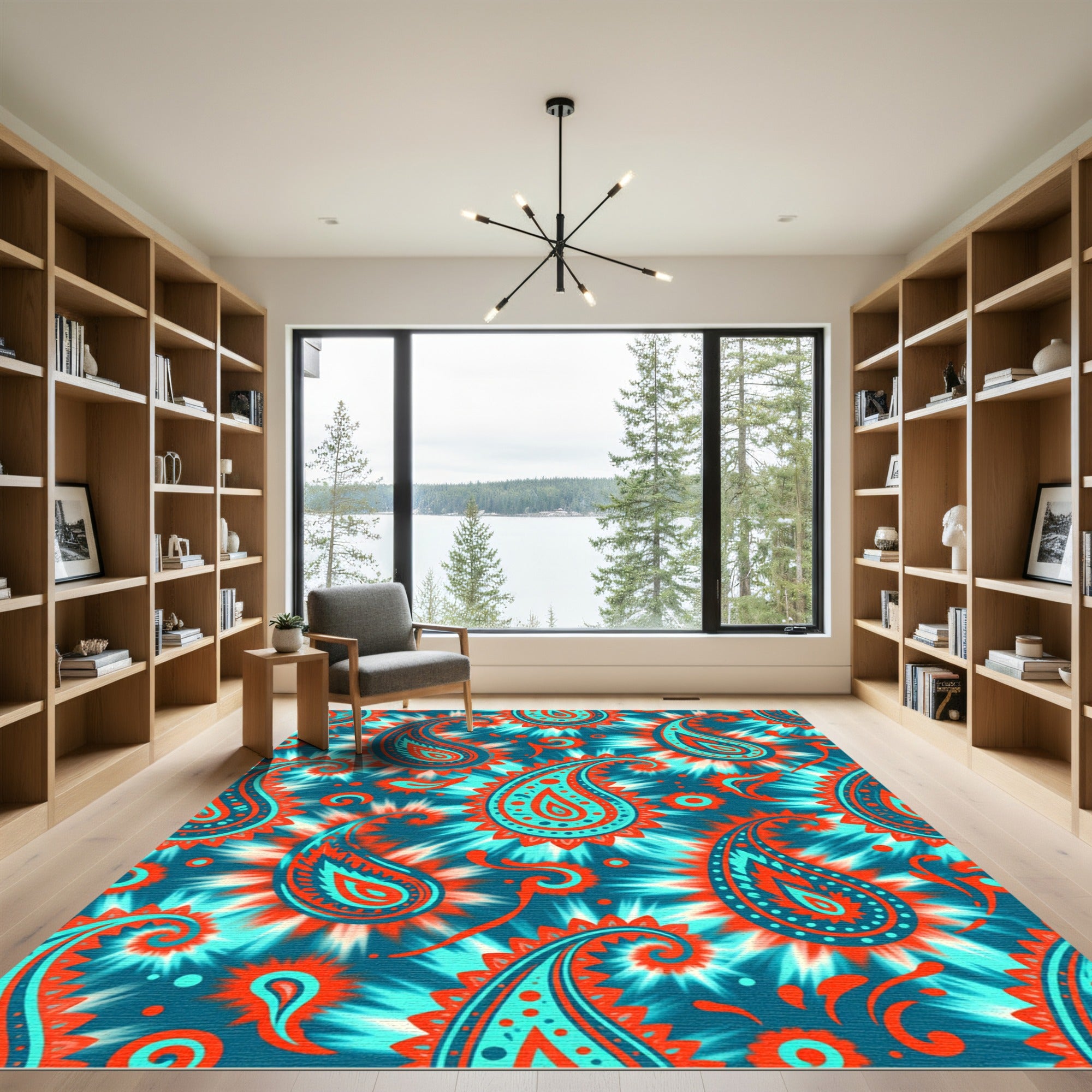 Turquoise Orange Paisley Tie-Dye Burst Rug