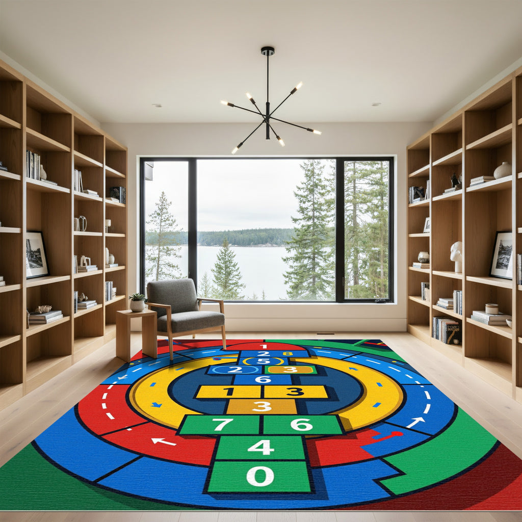 Vibrant Modern Geometric Hopscotch Arc Rug