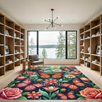 Coral Butterflies Pink Flowers Garden Rug