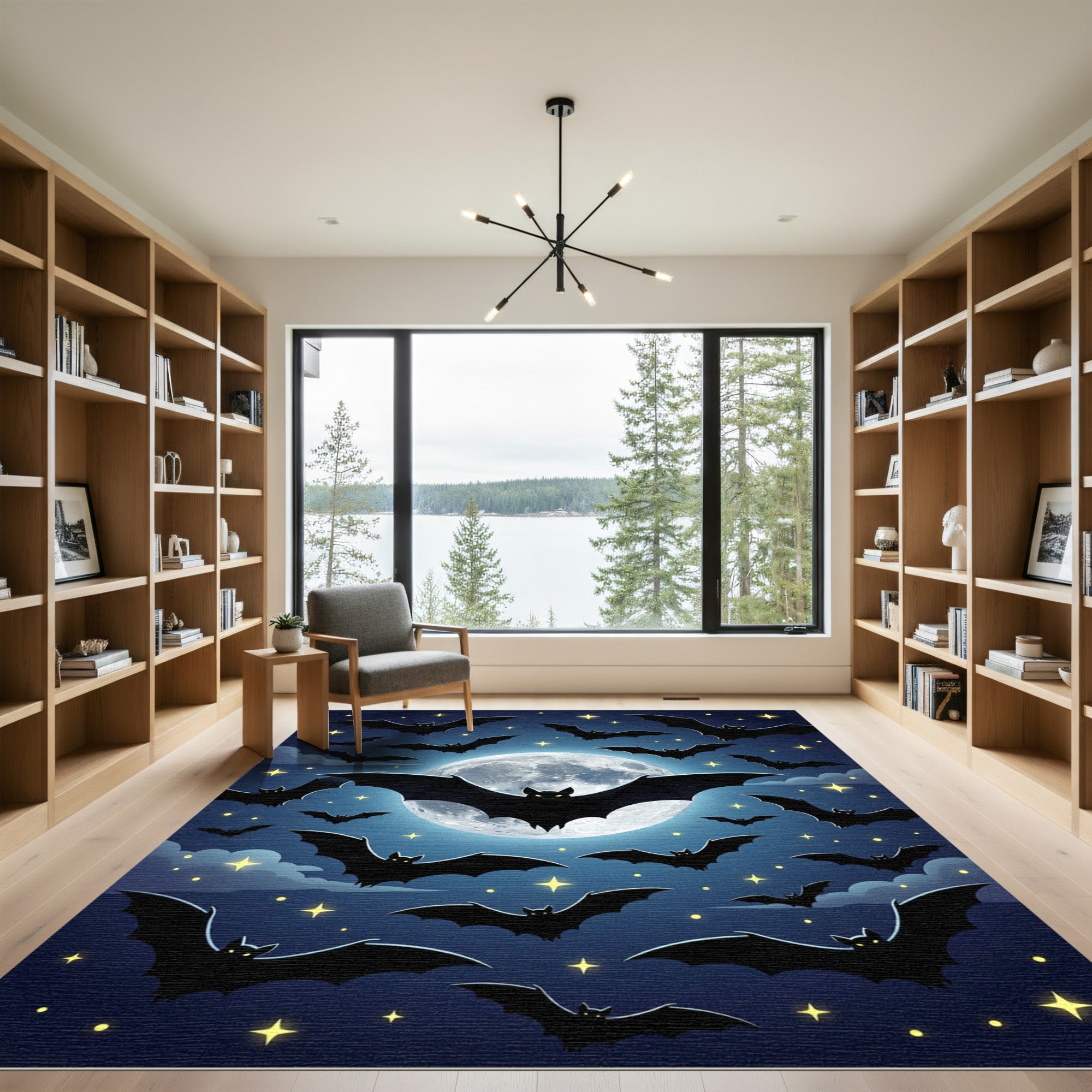Midnight Bat Silhouette Full Moon Rug