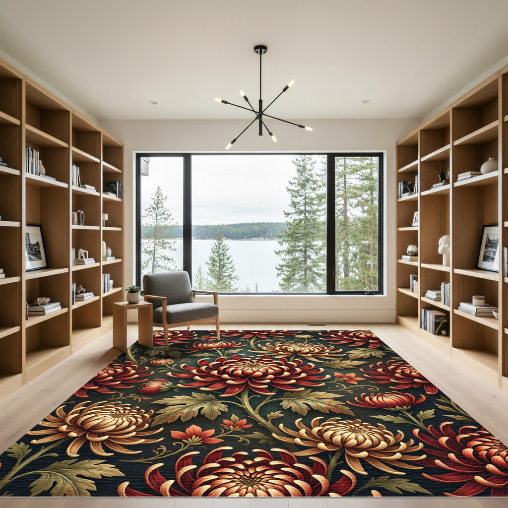 Crimson Gold Chrysanthemum Botanical Garden Rug