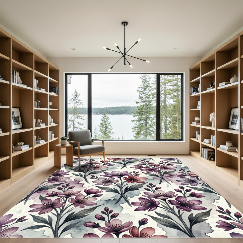 Muted Floral Botanical Watercolor Rug