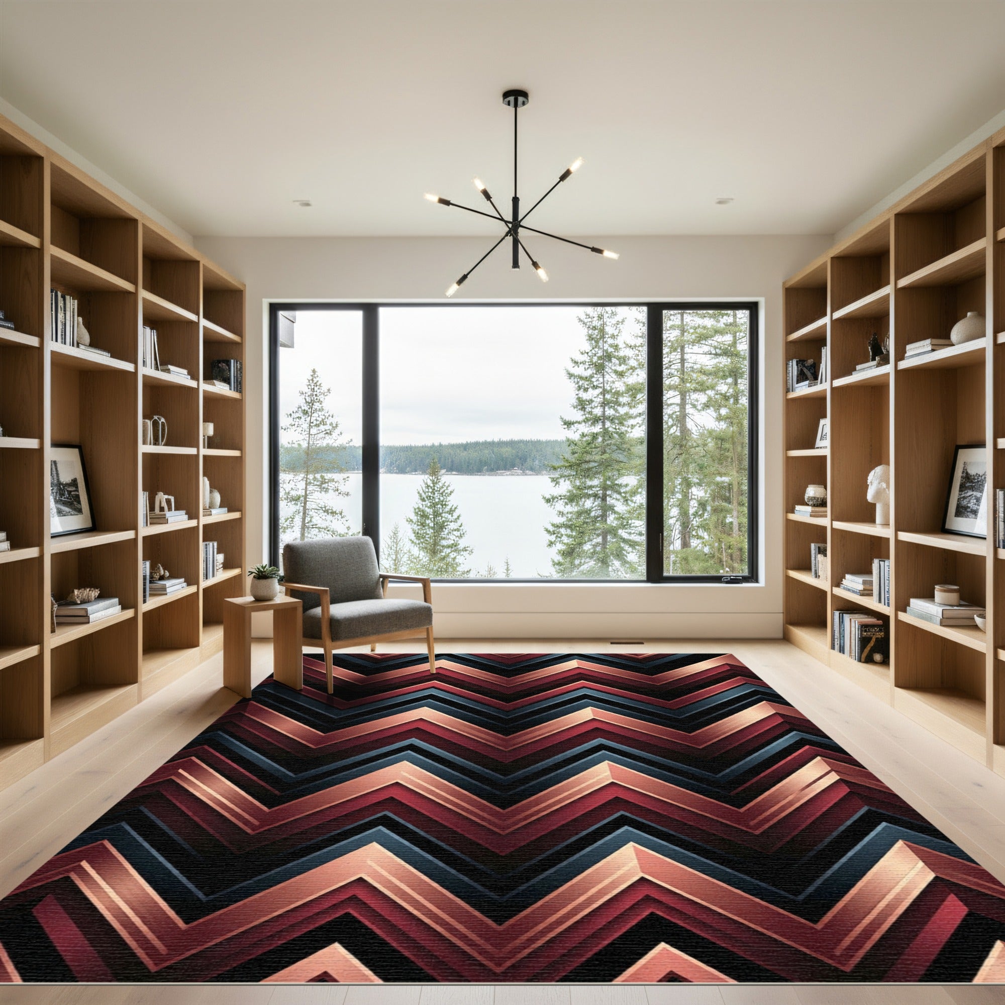 Metallic Copper Zigzag Chevron Gradient Rug