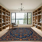 Ornate Navy Blue Floral Mandala Rug