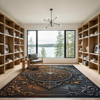 Ornate Golden Bronze Floral Medallion Rug