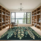 Lush Green Botanical Willow Leaf Art Rug