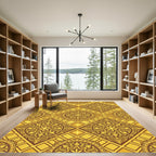 Gilded Ornate Floral Geometric Gold Medallion Rug