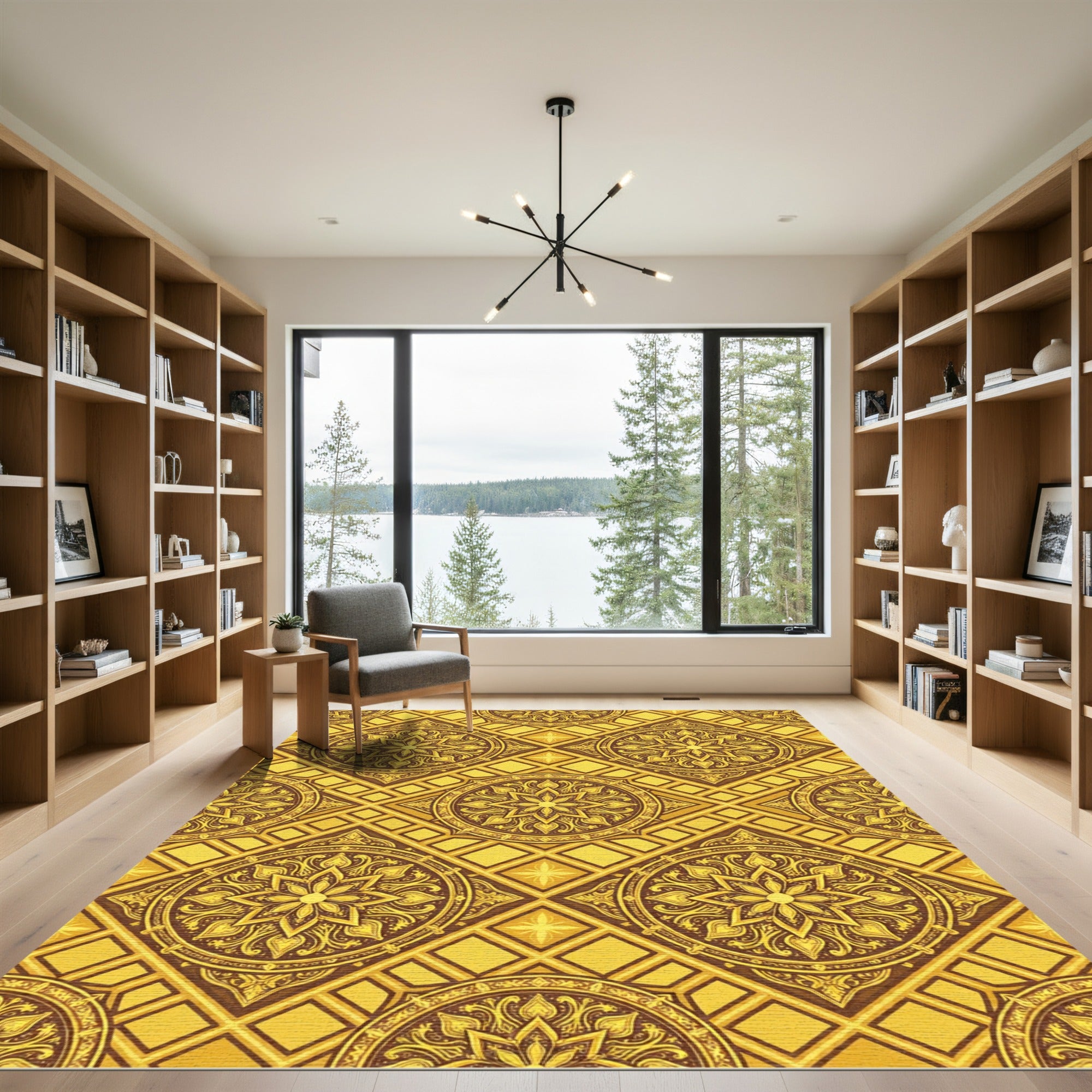 Gilded Ornate Floral Geometric Gold Medallion Rug