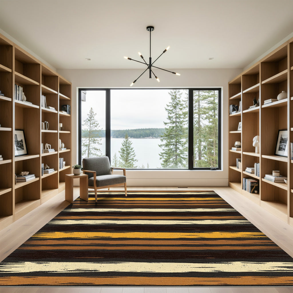 Earthy Tones Wide Brushstroke Stripes Rug
