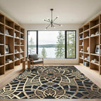 Elegant Gold Interlocking Geometric Lattice Rug