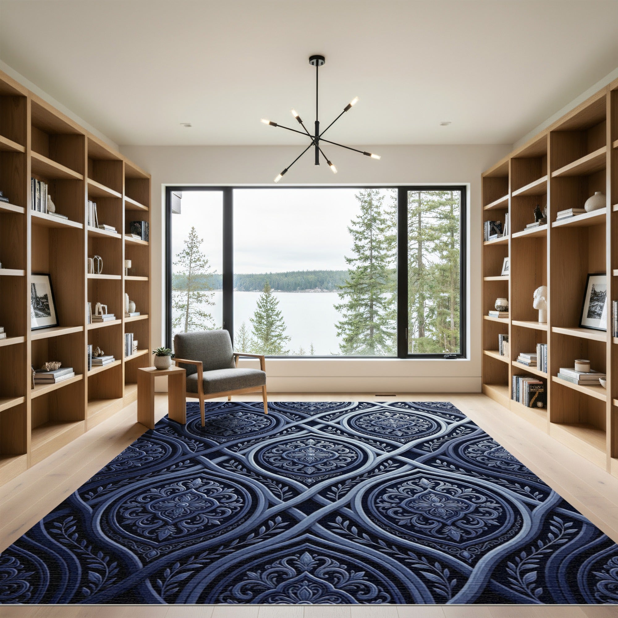 Ornate Blue Interlocking Arabesque Rug
