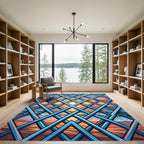 Blue Geometric Lattice Sunset Ocean View Rug
