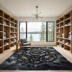 Gothic Monochrome Rose Floral Arrangement Rug