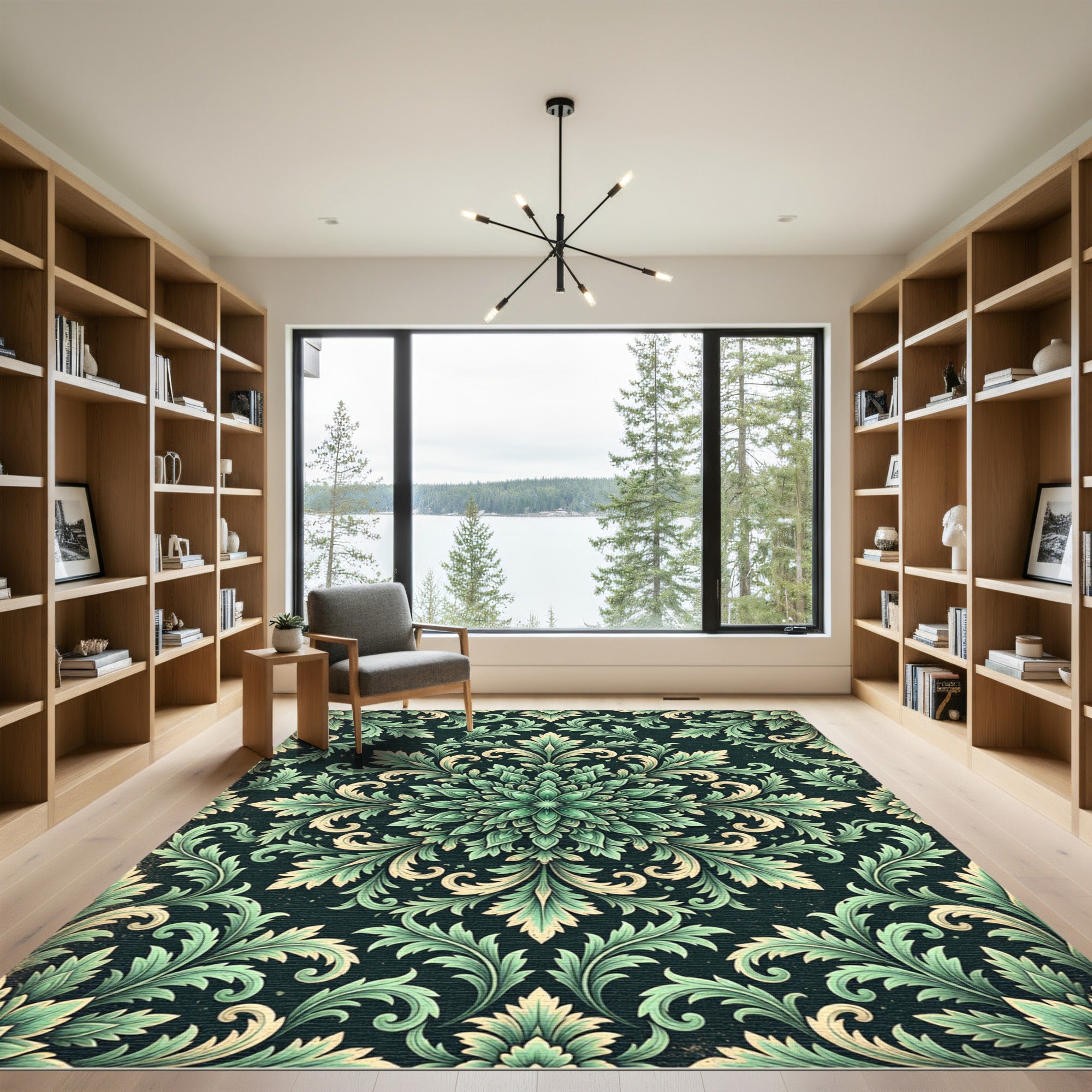 Ethereal Sage Green Acanthus Medallion Rug