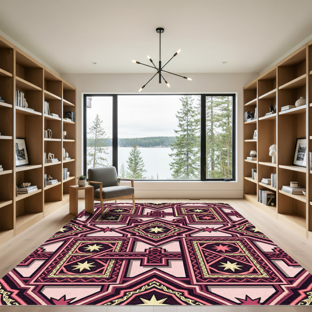 Geometric Rose Gold Star Medallion Rug