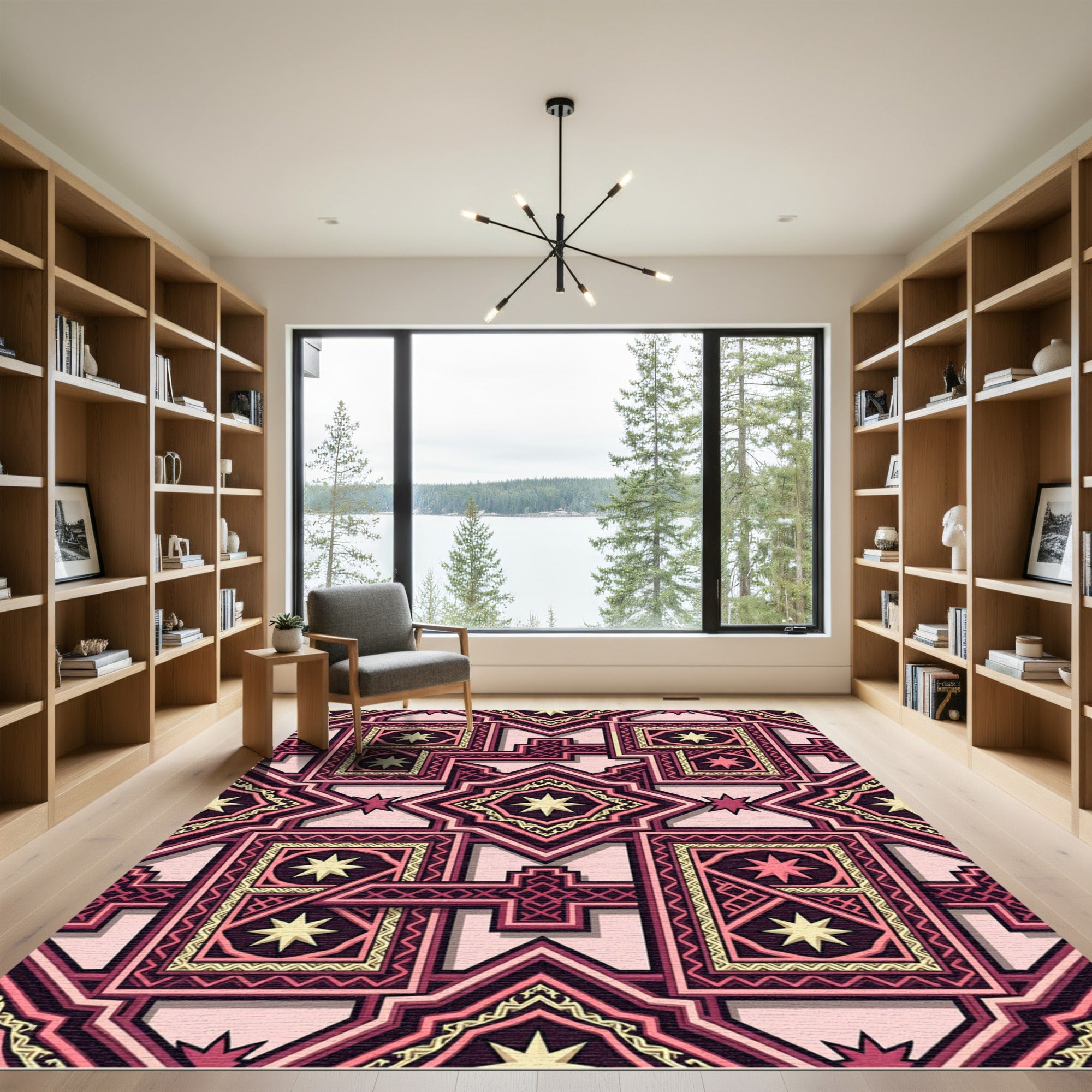 Geometric Rose Gold Star Medallion Rug